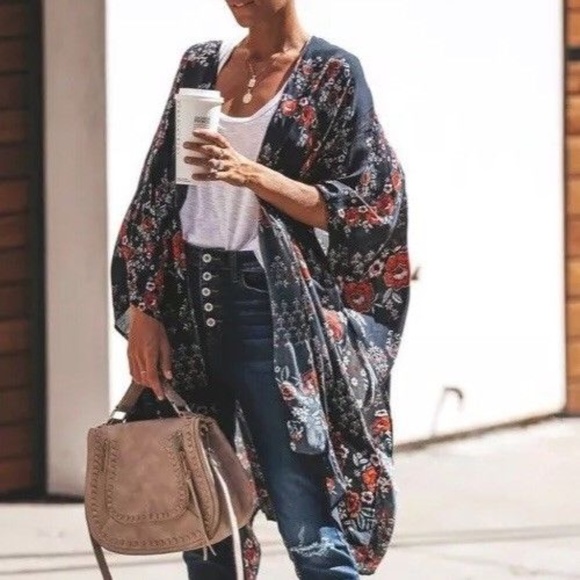 SOLD OUT!! Navy Long Kimono Duster Jacket - Picture 3 of 8